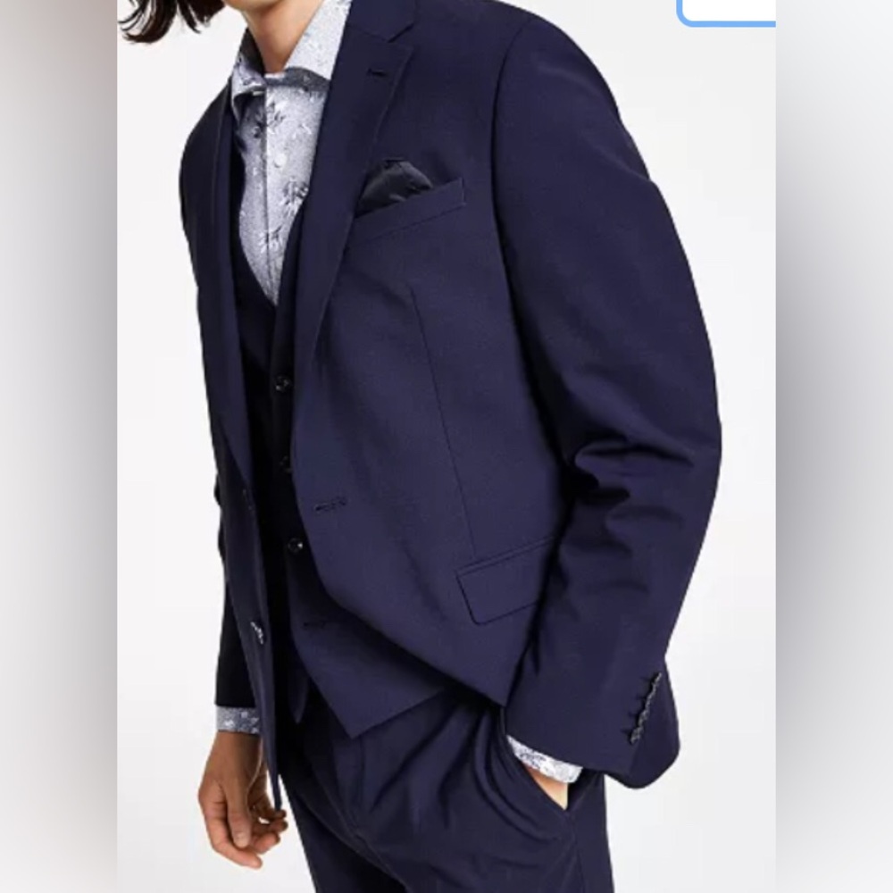 Bar III Men Blue Slim Fit Suit jacket 48R Pants 36/30 Wool Suit